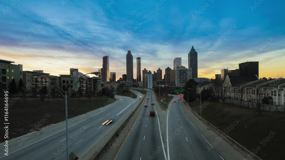 Time lapse of traffic moving in and out of downtown Atlanta, Georgia at ...