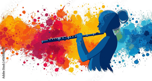 Flute vector style abstract music illustration isolated on white background. Musical instruments with copy space