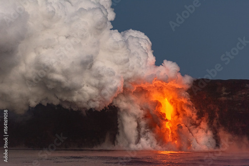 Wallpaper Mural Lava tube flowing into ocean in Hawaii creates a dramatic series of explosions as the hot magma hits seawater. Torontodigital.ca