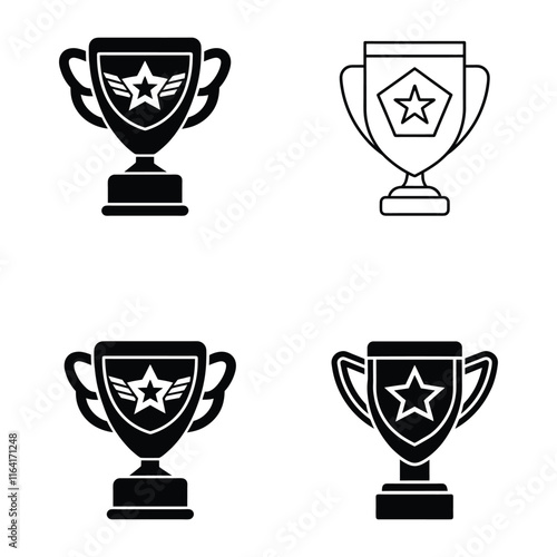 military or sports winners trophy silhouette vector icon bundle