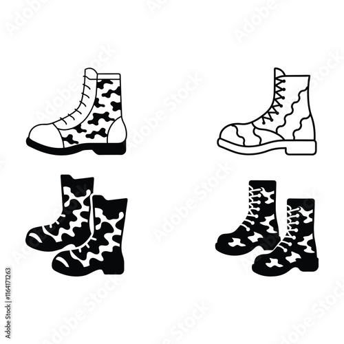 heavy duty military grade boot for soldier silhouette vector bundle