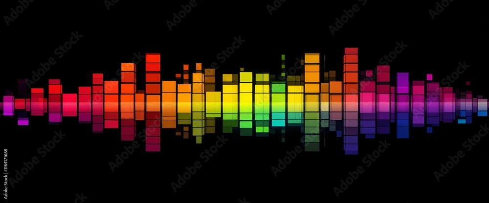 Abstract equalizer with colorful sound waves and digital elements in a vibrant, tech-inspired design Abstract equalizer with colorful sound waves and digital elements in a vibrant, tech-inspired design