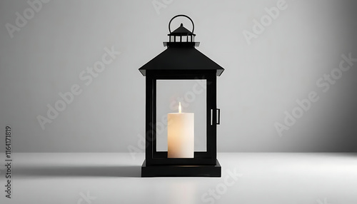 Black Lantern with Candle Light on White Background. AI generate