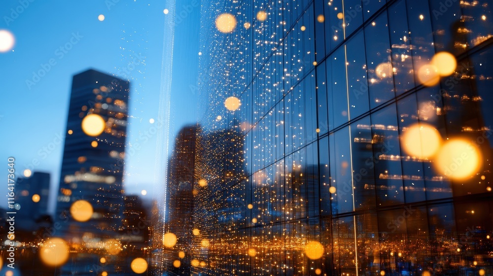 Fototapeta premium Expansive View from a High Rise Office Window at Dusk