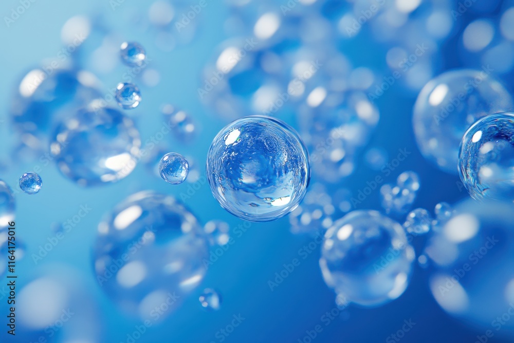 Bubbles float in clear water against a blue background, creating a calming visual effect Bubbles float in clear water against a blue background, creating a calming visual effect