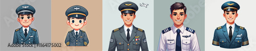 set of vector characters of a pilot saluting