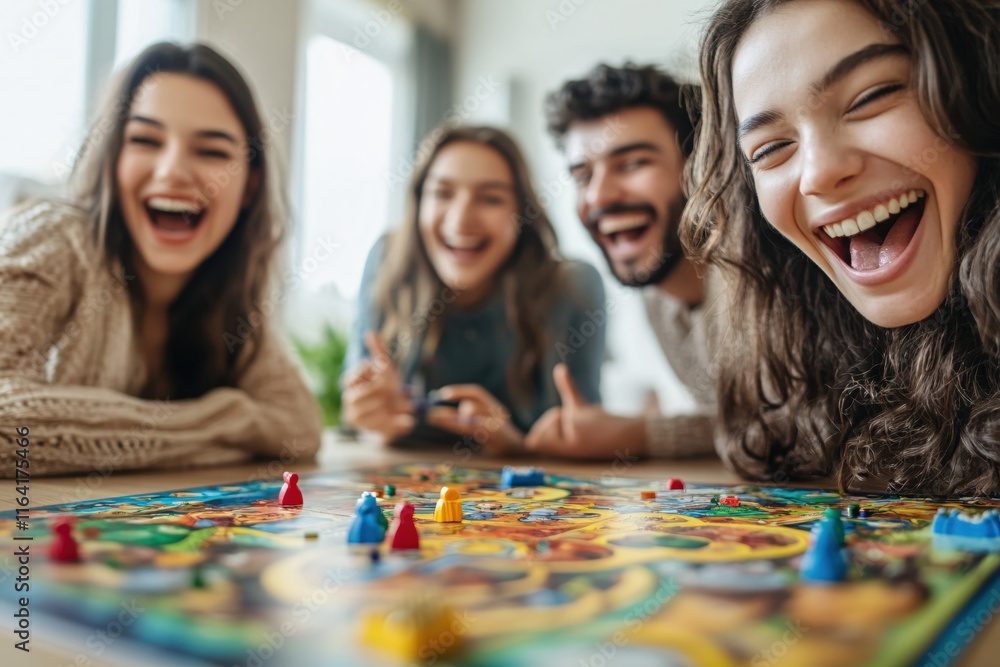 Fototapeta premium Group of Friends Enjoying Game Night with Laughter and Fun at Home