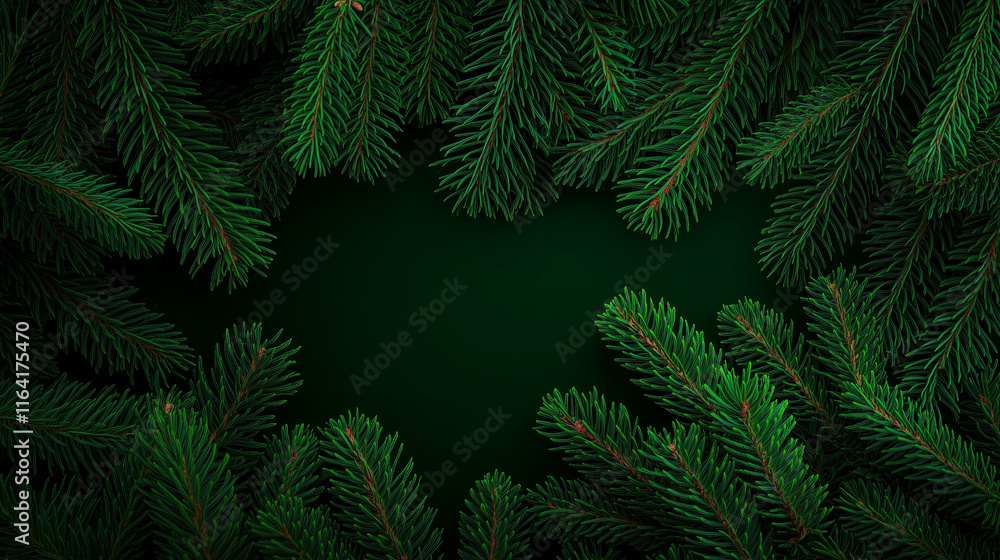 Emerald Elegance: Lush Green Spruce Branches in a High-Resolution Top-Down View. Emerald Elegance: Lush Green Spruce Branches in a High-Resolution Top-Down View.