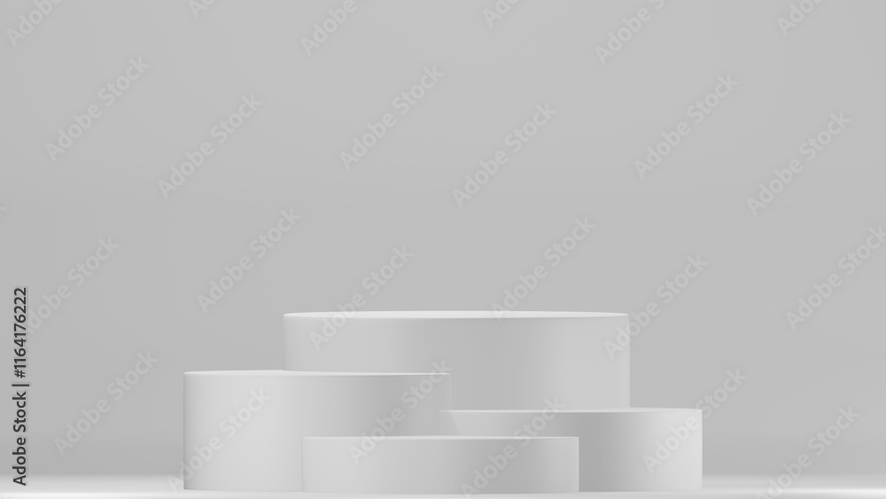 3D Cylinder 4 white pedestal podiums with layer and close up on background clean luxury style 3D Cylinder 4 white pedestal podiums with layer and close up on background clean luxury style