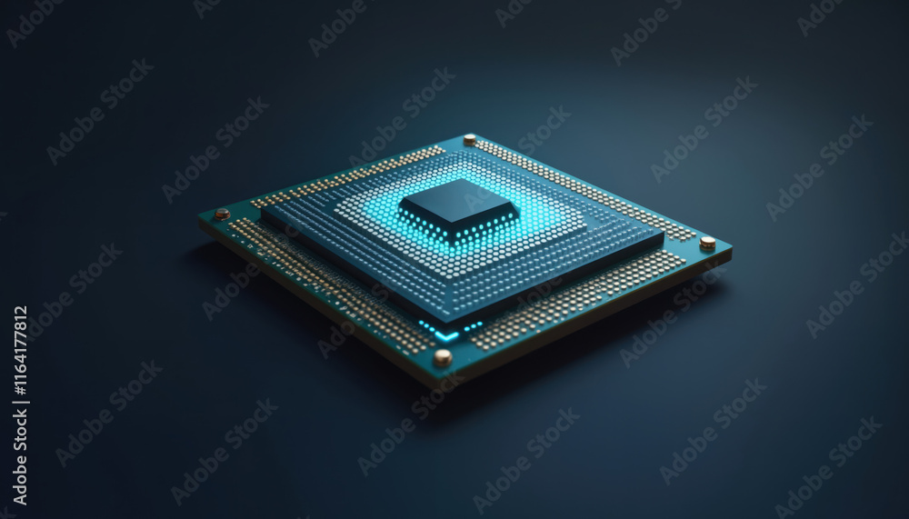 Futuristic Microchip with Blue Glow: A futuristic microchip with a blue glow, symbolizing advanced computing and AI technology. Futuristic Microchip with Blue Glow: A futuristic microchip with a blue glow, symbolizing advanced computing and AI technology.
