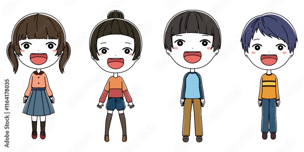 笑顔の男の子と女の子のイラストセット