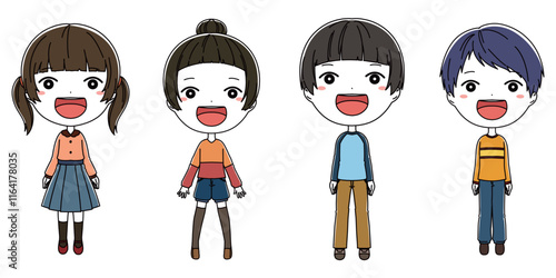 笑顔の男の子と女の子のイラストセット