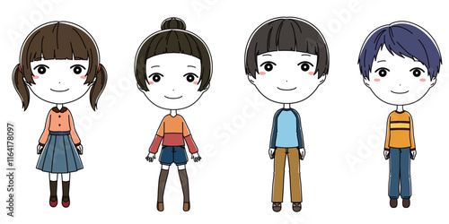 笑顔の男の子と女の子のイラストセット