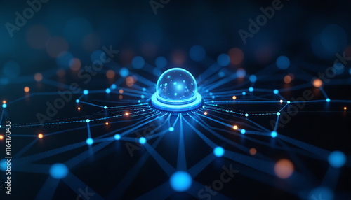 Orb Icon with Network Integration: A glass orb icon integrated within a digital network, symbolizing clarity, insight, and futuristic technology in a connected environment.