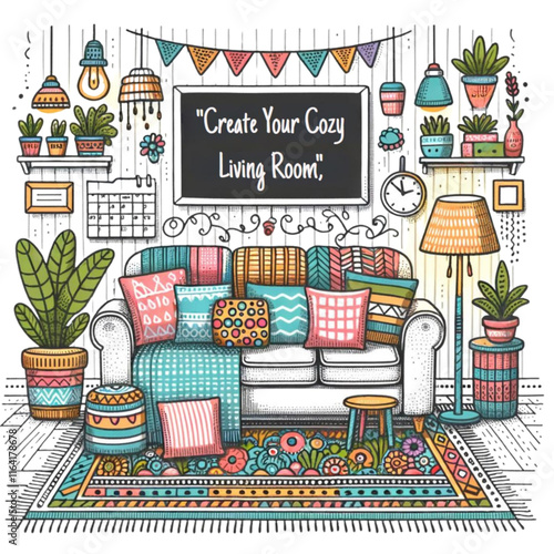 Inviting living room with stylish furniture and decor, perfect for showcasing home goods or furniture."
