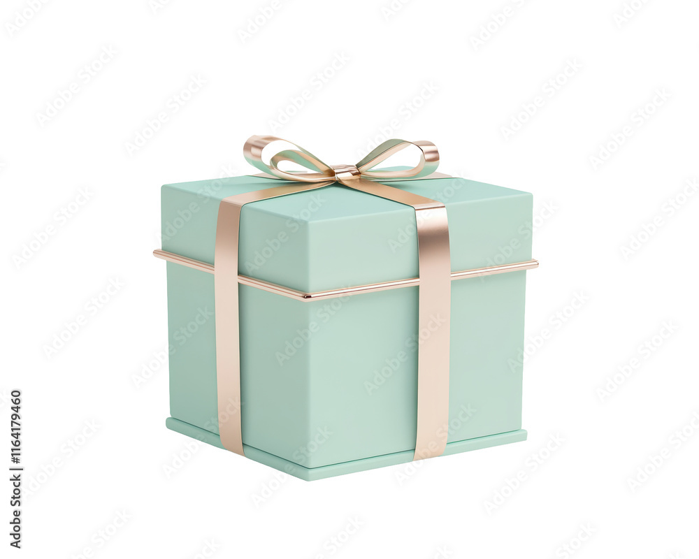 Isolated Mint Green Gift Box with Gold Ribbon Isolated Mint Green Gift Box with Gold Ribbon