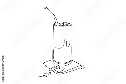 Coffee beverage Concept. Single line draw design vector graphic illustration.