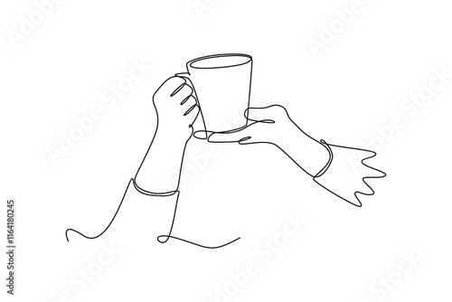 Coffee beverage Concept. Single line draw design vector graphic illustration.