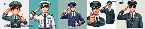 set of vector characters of a pilot saluting