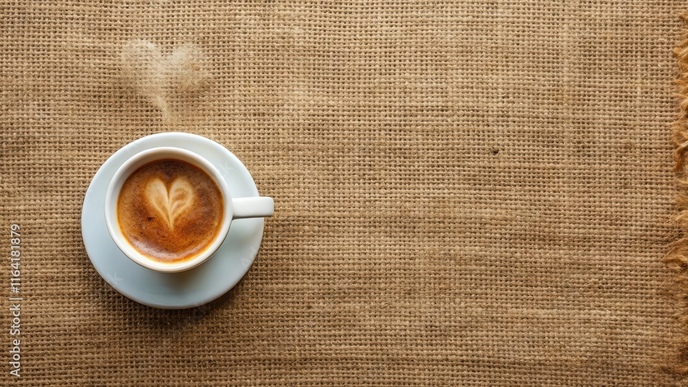 Coffee Cup with Heart Shape Smoke on Burlap Sack, natural texture, burlap, natural texture, burlap, warm, wooden Coffee Cup with Heart Shape Smoke on Burlap Sack, natural texture, burlap, natural texture, burlap, warm, wooden
