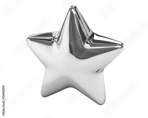 Isolated Metallic Silver Rounded Star