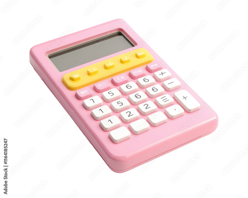 Isolated Pink Calculator with Yellow Accents Isolated Pink Calculator with Yellow Accents
