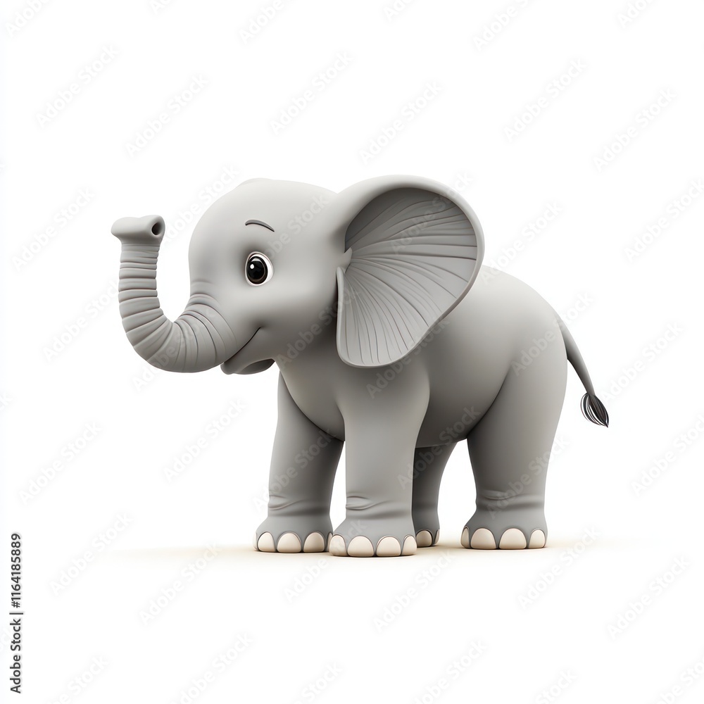 Tiny AI elephant with a perky trunk. vector style art 3d illustration Isolated on White Background Tiny AI elephant with a perky trunk. vector style art 3d illustration Isolated on White Background