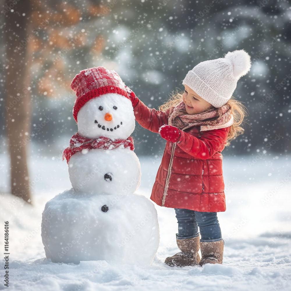 Happy child joyfully playing in the snow with parents in a winter forest on a snowy day Happy child joyfully playing in the snow with parents in a winter forest on a snowy day