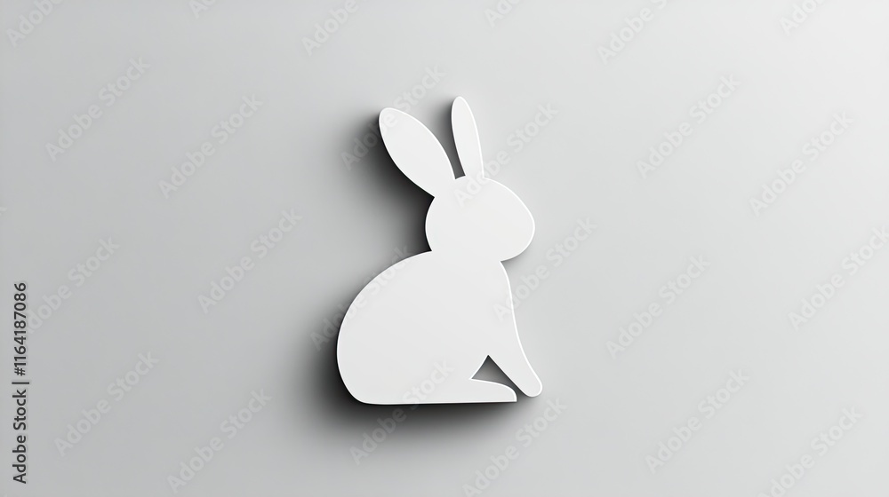 A minimal Easter design featuring a single bunny silhouette cutout, placed on a pale gray surface.