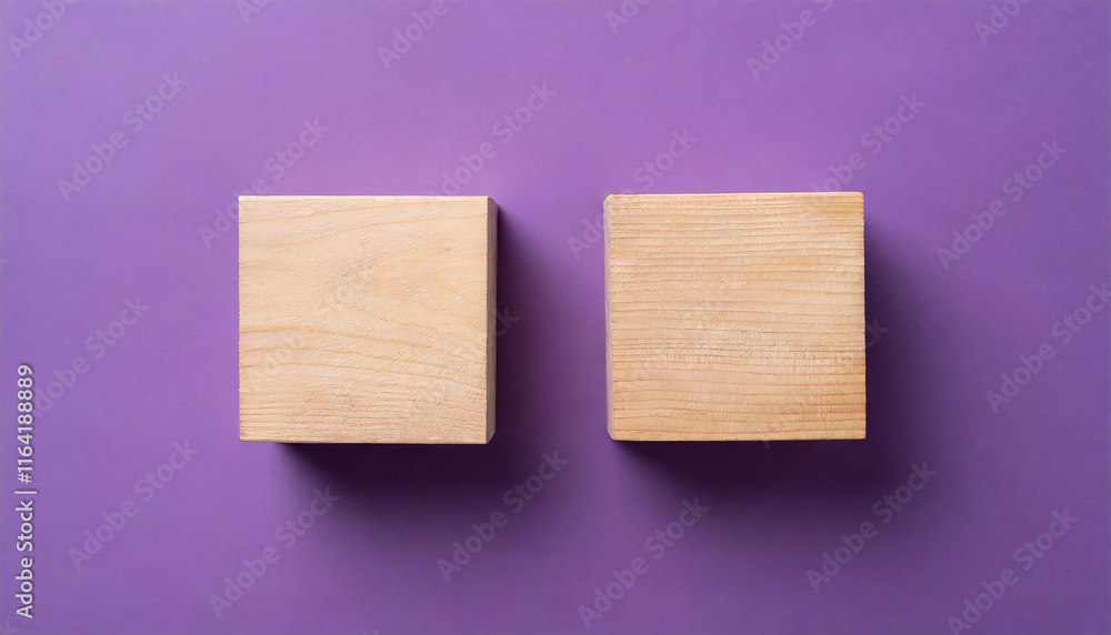 2 wooden cubes. Wood blocks. Flat lay. Place for adding text or design. Mock-up. 2 wooden cubes. Wood blocks. Flat lay. Place for adding text or design. Mock-up.