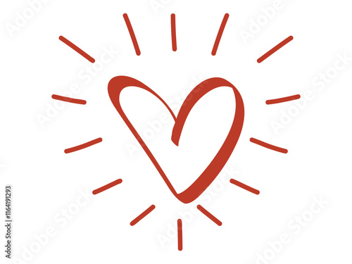 A red heart with radiant lines emanating from it on a white background. A cheerful and vibrant depiction of love and positivity