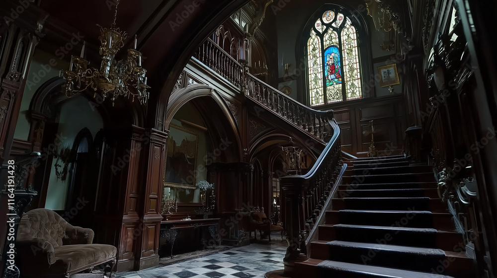 Fototapeta premium Hall d’entrée gothique victorien grandiose
