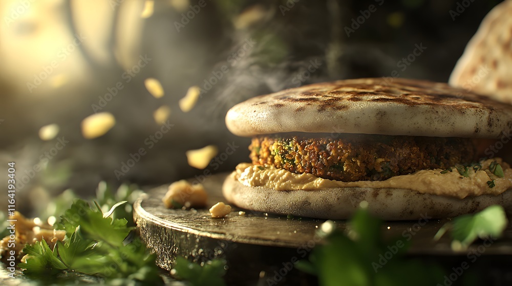 Close Up of Delicious Falafel Served With Pita Bread and Herbs Close Up of Delicious Falafel Served With Pita Bread and Herbs