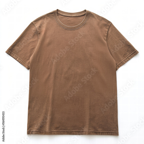 Oversized Worned Out Camel Brown Blank T-shirt Mockup Isolated On Transparent Background photo