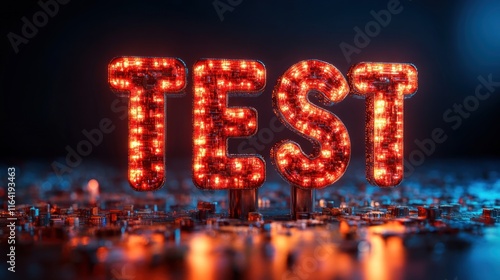 Glowing red LED lights forming the word 