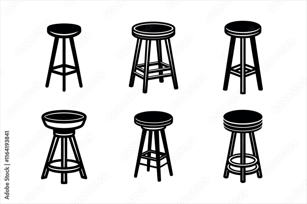set of three black and white chairs isolated on white set of three black and white chairs isolated on white