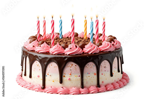 Festive Birthday Cake with Colorful Candles