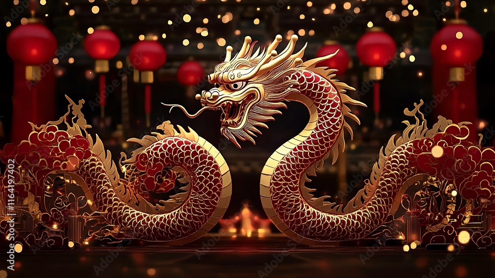 Obraz premium Symbolic and Energetic Dragon Dance Lighting Up Spring Festivals Blending Joy and Tradition