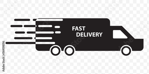 Fast Delivery Truck Icon, Delivery Van Icon, Vehicle Symbol, Parcel To Deliver, Courier Service, Shopping Online Object, Lorry, Cargo Van Sign, Transportation Design Elements. eps 10.