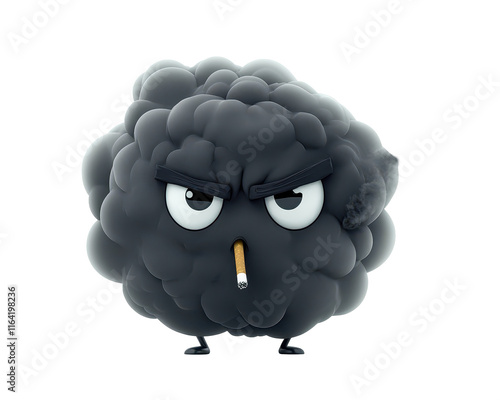 Isolated Angry Black Smoke Character with Cigarette