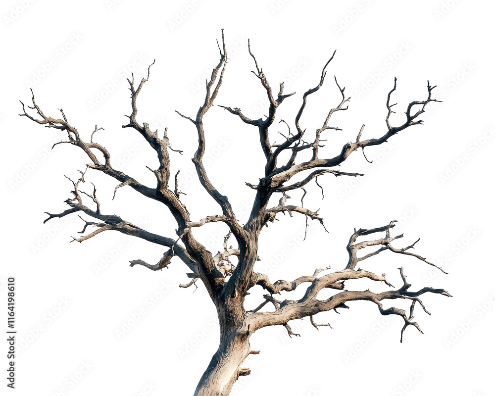 Isolated Large Dead Tree with Twisted Branches Isolated Large Dead Tree with Twisted Branches
