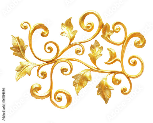 Isolated Gold Decorative Floral Design with Swirls