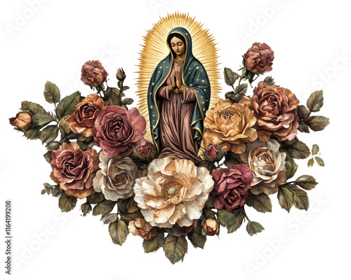 Isolated Virgin Mary with Roses