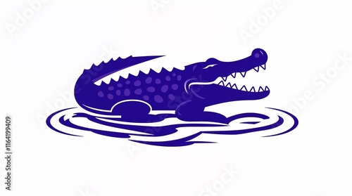 Stylized vector graphic of a crocodile swimming in water with a blue and white color scheme photo