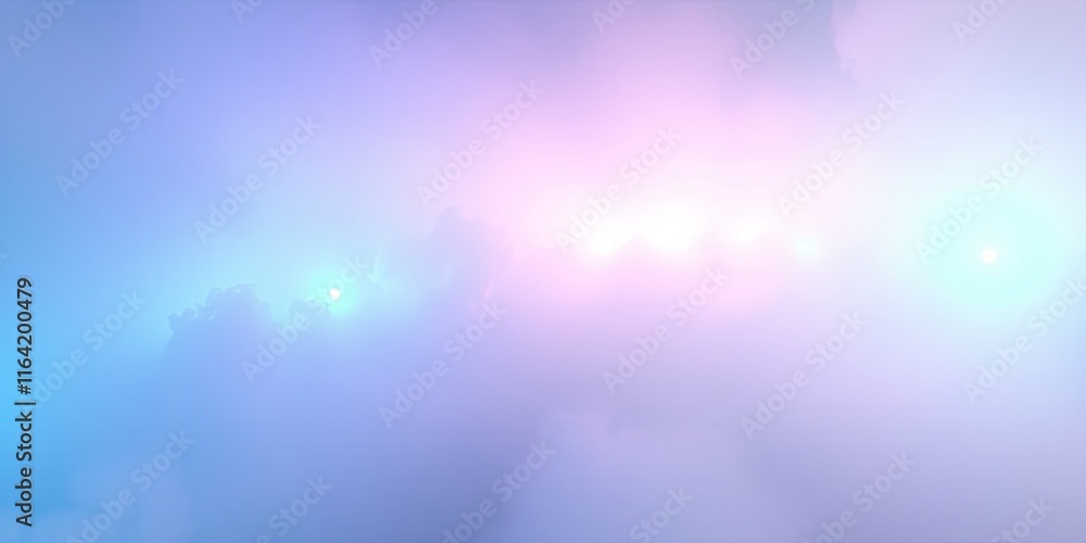 Fototapeta premium A vibrant mix of blue, pink, and purple lights pierces through a thick fog, creating a dreamy backdrop for an outdoor nighttime occasion filled with excitement