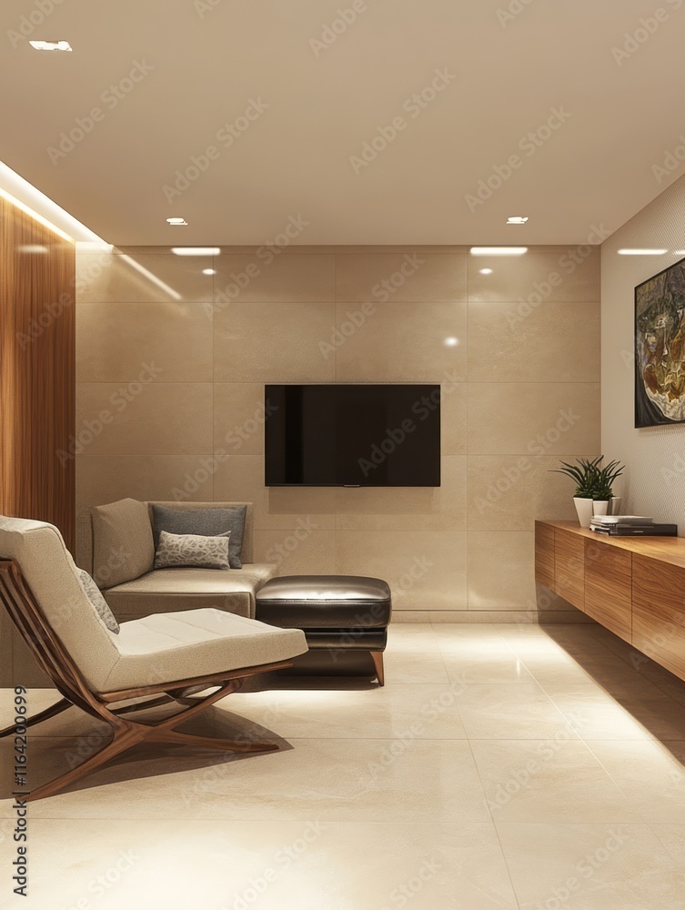 Fototapeta premium Modern Living Room Interior Design with Neutral Tones