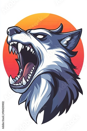 Wallpaper Mural Aggressive wolf head illustration against an orange circle background. Torontodigital.ca