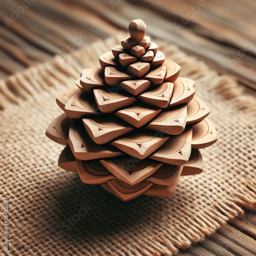 A dreidel carved from a single piece of wood resembling a pineco photo