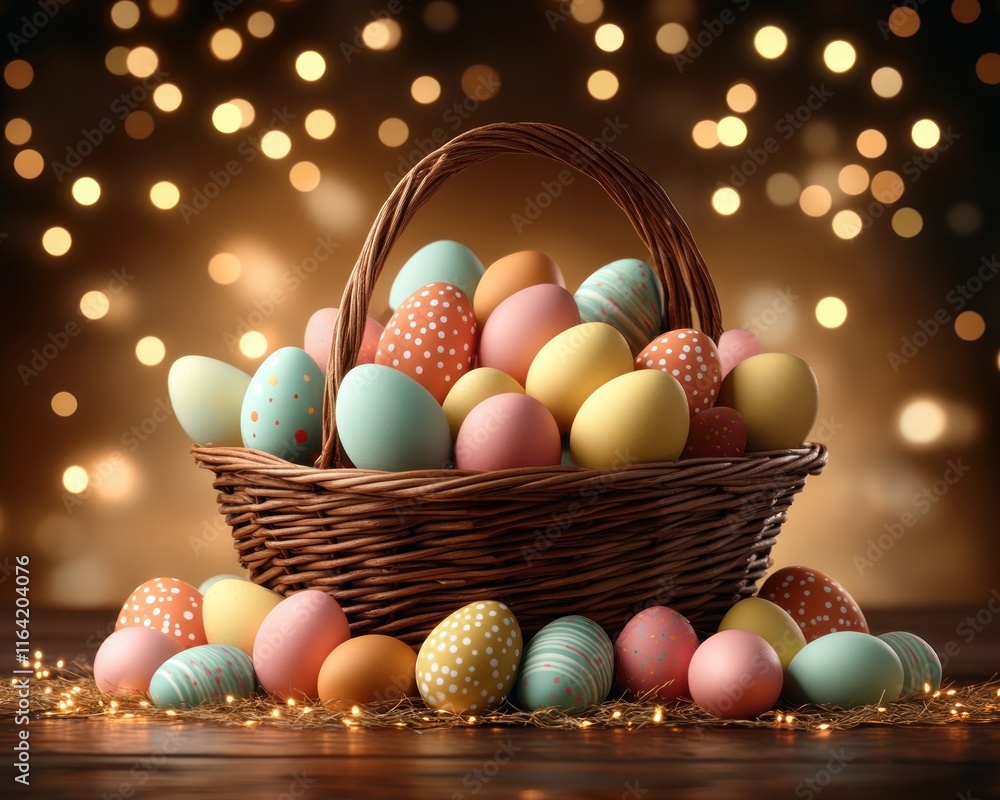 Capture the essence of Easter with a delightful image showcasing a joyful Easter basket brimming with colorful eggs, embodying the happiness of the season This vibrant scene features pastel-hued eggs Capture the essence of Easter with a delightful image showcasing a joyful Easter basket brimming with colorful eggs, embodying the happiness of the season This vibrant scene features pastel-hued eggs