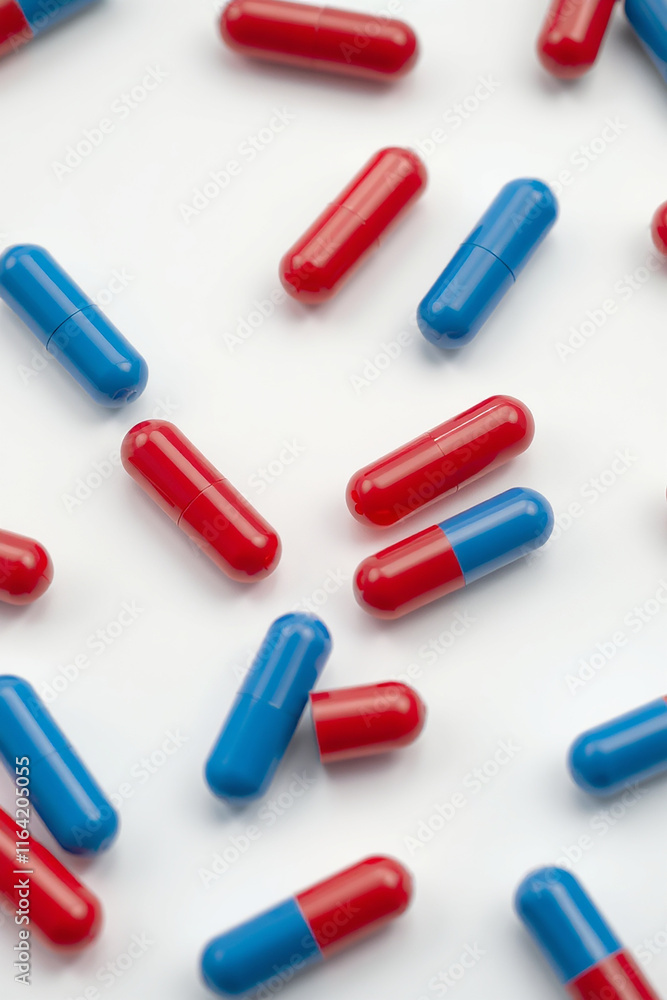 Red and blue pills on white background. Concept of choice, medicine, and health. Red and blue pills on white background. Concept of choice, medicine, and health.